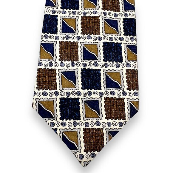 Nob Hill Mens Silk Dress Tie Made in Italy Square Scroll Geometric Design 57" 4" - Picture 5 of 12
